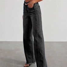 Relaxed Wide Leg Side Seam Frayed Hem Jeans: DENIM BLUE / XL