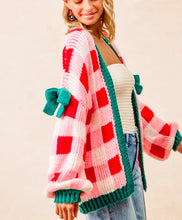 Christmas Stripes Open Front Cardigan + Bow Detail