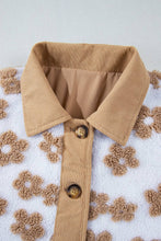 Floral Button-Up Fleece Pocketed Jacket: Light French Beige / S