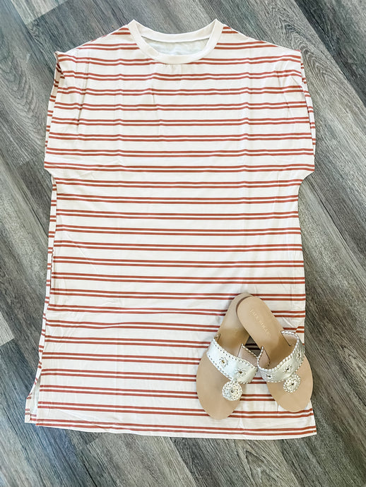 Oatmeal + Brown Striped Dress + Pockets