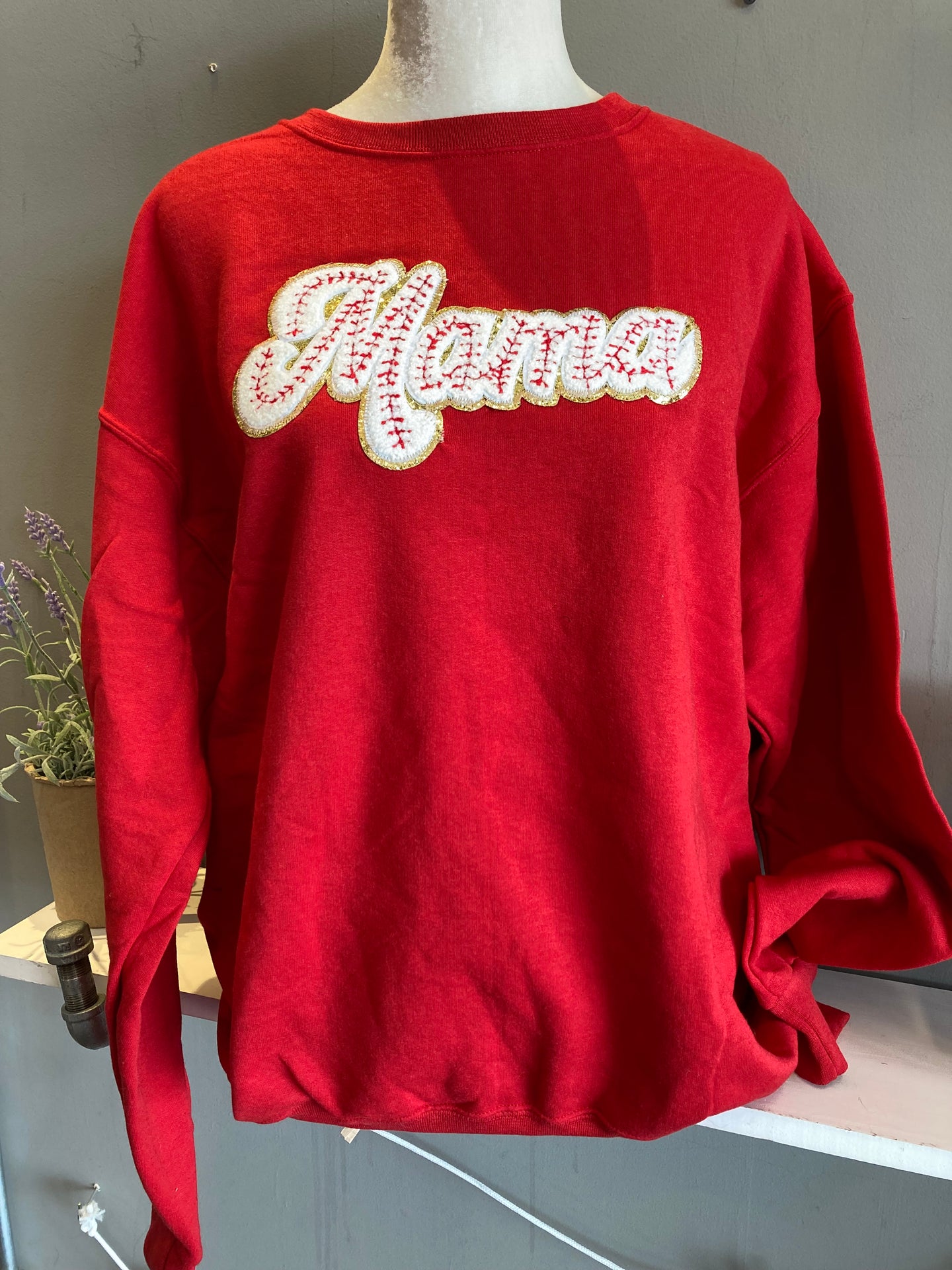 Baseball Mama + Red Crewneck