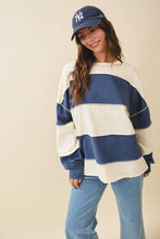 Oversized Color Block Long Sleeve Pullover: Pineapple / Navy