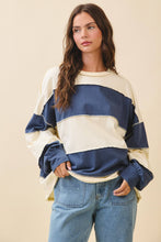 Oversized Color Block Long Sleeve Pullover: Pineapple / Navy