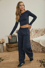 ELASTIC WAIST SIDE PANEL KNIT LOUNGE PANTS: NAVY