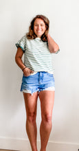 Kelly Green + Oatmeal Striped Top + Flair Sleeve