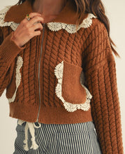 Roasted Camel Vintage Lace Cardigan + Zipper