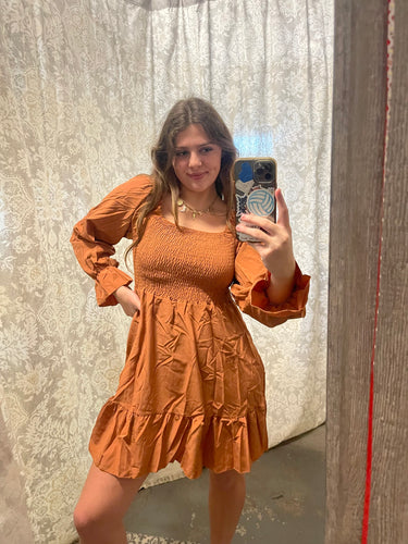 Burnt Orange Dress + Long Sleeve