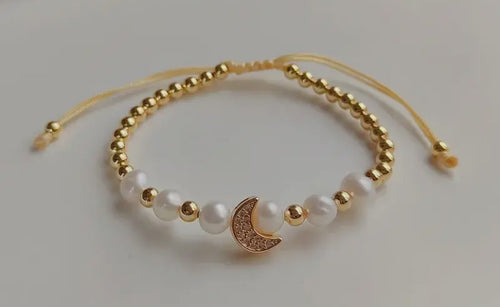 Pearl Beaded Adjustable Bracelet + Moon