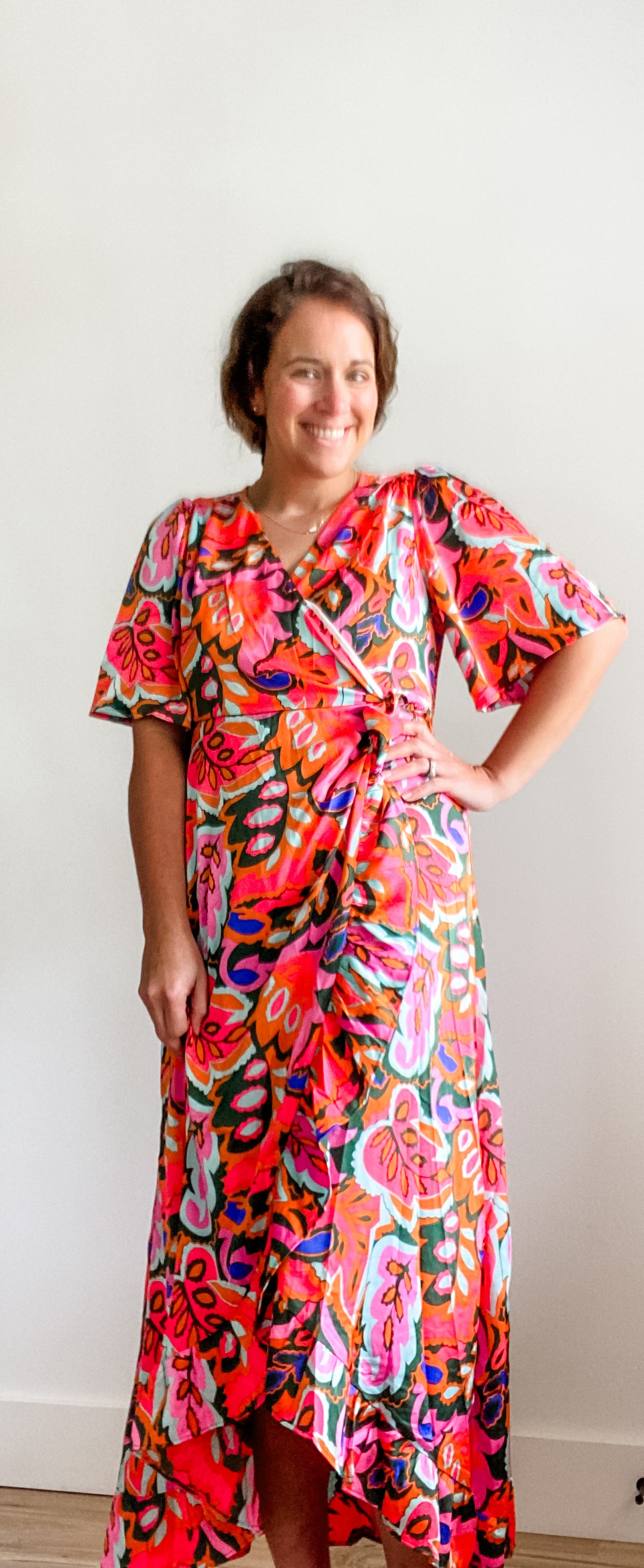 Vibrant Floral Wrapped Dress + Ruffled Hem