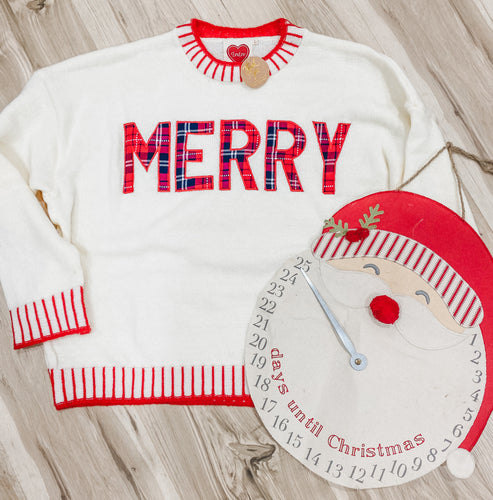MERRY Cream + Plaid Sweater