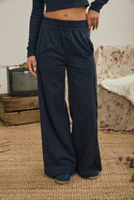 ELASTIC WAIST SIDE PANEL KNIT LOUNGE PANTS: NAVY