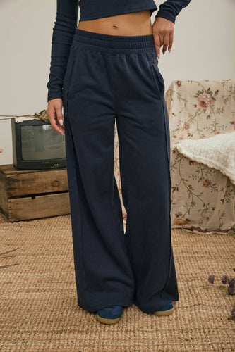 ELASTIC WAIST SIDE PANEL KNIT LOUNGE PANTS: NAVY