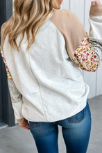 LAS Floral Print Patchwork Exposed Seam Pullover (S-XL): Light Grey / Missy / L