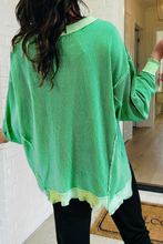 LAS Twisted Rib Uneven Hem Drop Shoulder Knit Top (S-XL): Bright Green / Missy / L