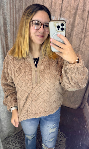 Mocha Patterned Plush Pullover