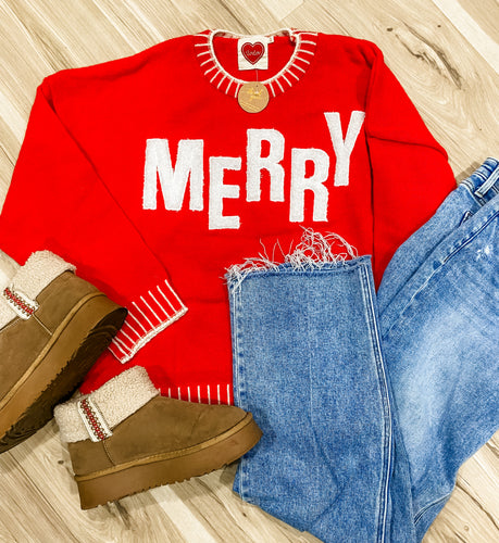 MERRY Red + White Stitch Sweater
