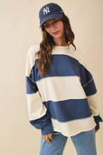 Oversized Color Block Long Sleeve Pullover: Pineapple / Navy