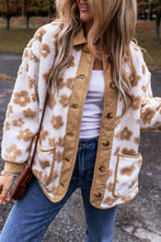 Floral Button-Up Fleece Pocketed Jacket: Light French Beige / S