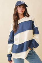 Oversized Color Block Long Sleeve Pullover: Pineapple / Navy