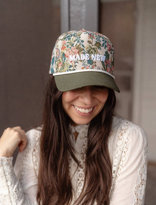 Hat: Made New, Floral, Embroidered, Cotton, Snapback