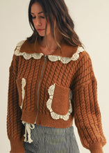 Roasted Camel Vintage Lace Cardigan + Zipper