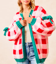 Christmas Stripes Open Front Cardigan + Bow Detail