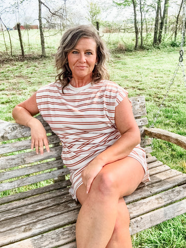 Oatmeal + Brown Striped Dress + Pockets
