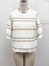 Striped Knit Short Sleeve Sweater: Black/cream / S