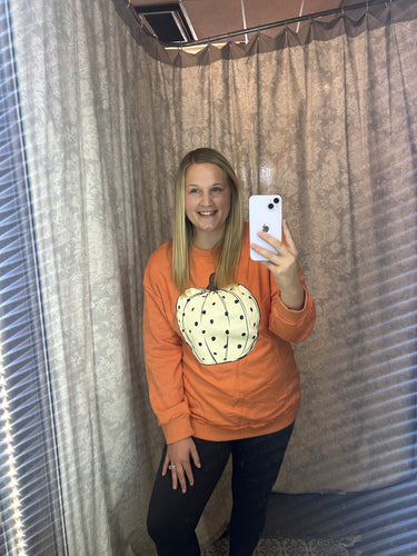 Orange Crewneck + Dotted Pumpkin