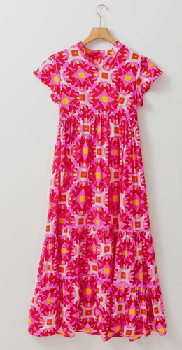 Pink + Red Geometric Maxi