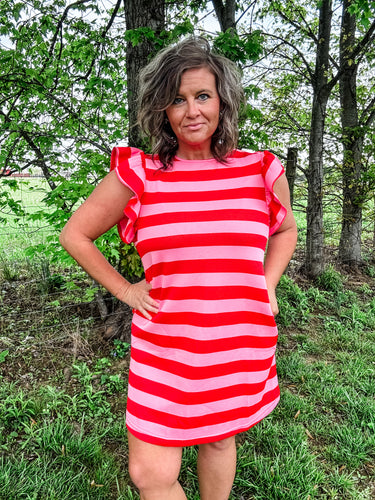 Red + Pink Stripe Dress