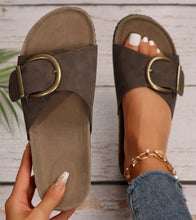 Brown Leather Slippers + Gold Buckle