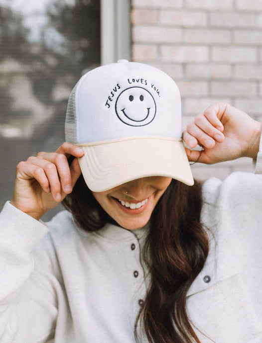 Trucker Hat: Jesus Loves You, Embroidered, Mesh Back