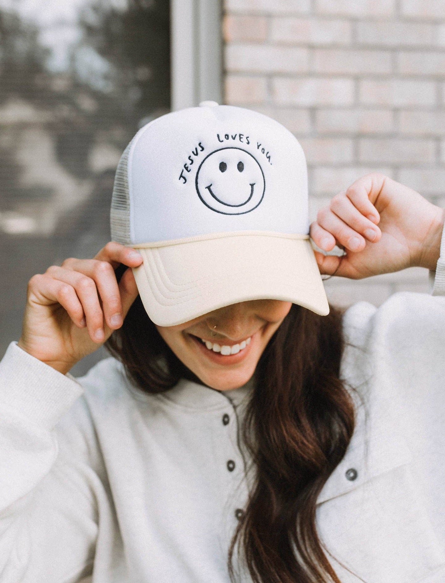 Trucker Hat: Jesus Loves You, Embroidered, Mesh Back