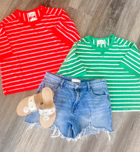 Kelly Green + White Stripe Terry Knit Top