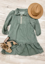 Olive Quilt Textured Dress + Zipped Collar