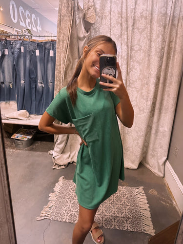 Shamrock Green Corded Dress + Front Pocket