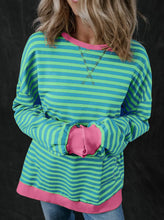 Green Mix Stripe + Hot Pink Hem