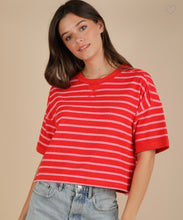 Red + Pink Stripe Terry Knit Top