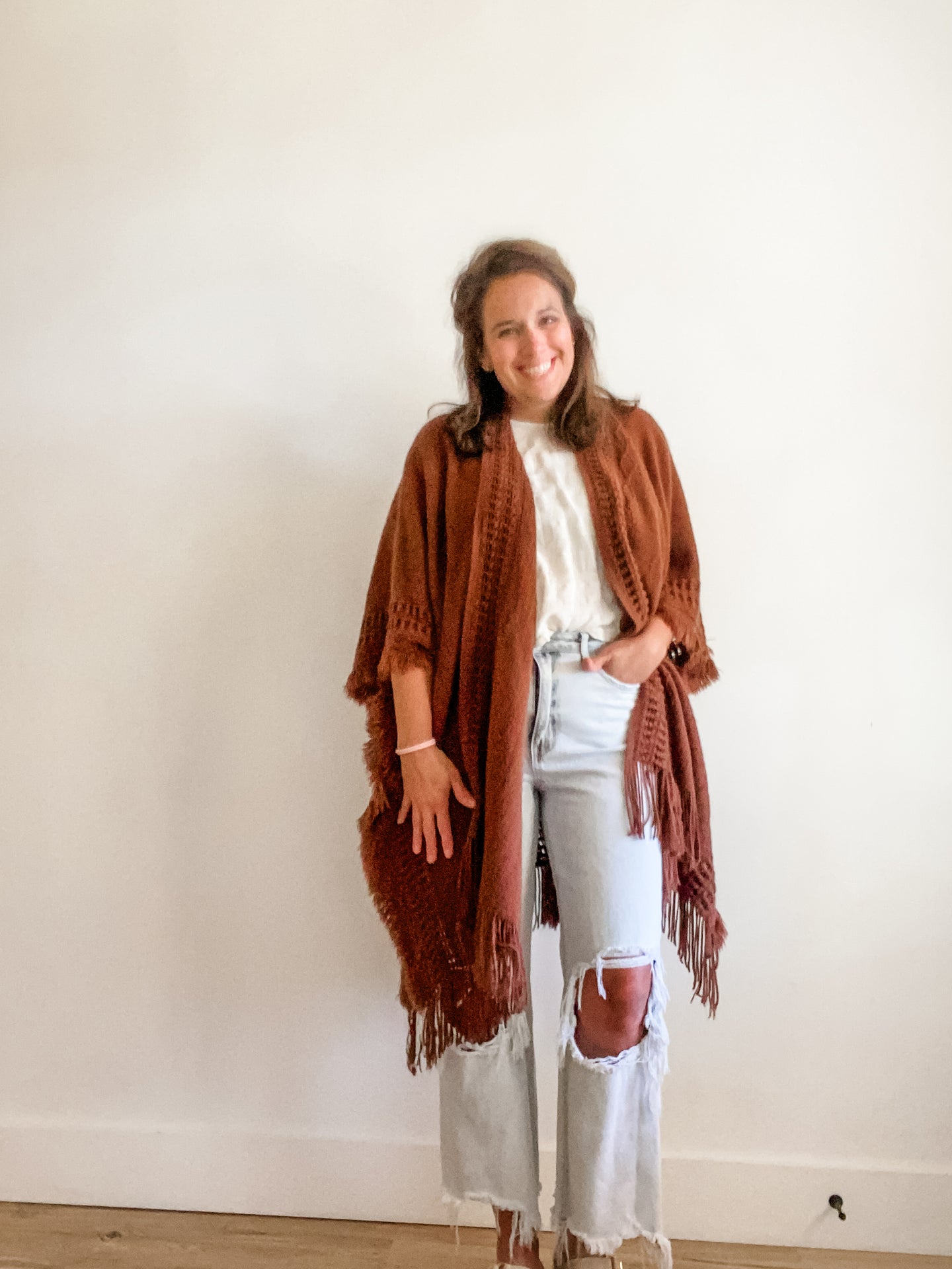 Rusty Chocolate Knit Cardigan + Fringe