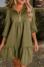 Olive Quilt Textured Dress + Zipped Collar