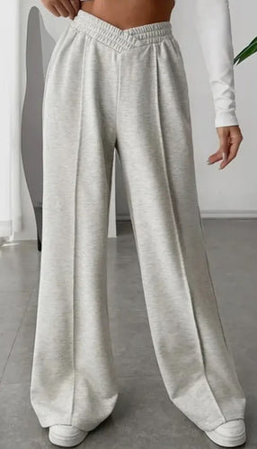 Heather Grey High Waisted + Wide Leg Sweat Pants