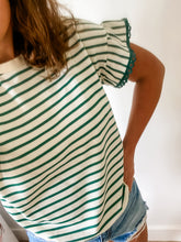 Kelly Green + Oatmeal Striped Top + Flair Sleeve