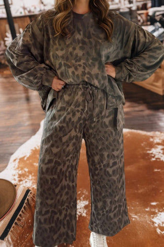 Dark Leopard Print Wide Leg Pant + Top Set