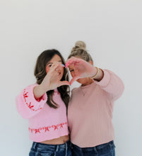 Light Pink Cropped Sweater + Red Bows + Pocket