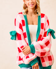 Christmas Stripes Open Front Cardigan + Bow Detail