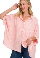 Coral Striped Button Down Light Knit Top