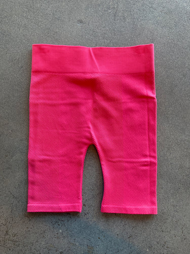 Hot pink ribbed biker shorts