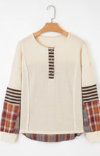 Waffle Knit + Fall Flannel Mix Top