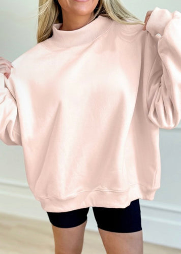 Oversized Pale Pink Mock Neck Sweatshirt